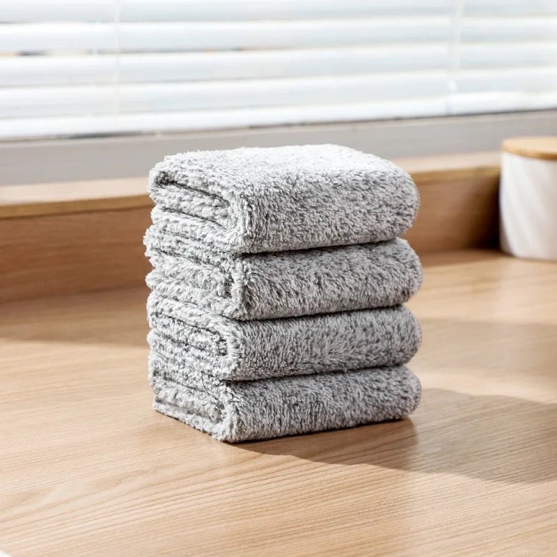 12x Bamboo Charcoal Fiber Dishcloth 22x25 cm | Highly Absorbent, Lint - Free, Ultra Soft | Odor - Neutral & Antibacterial - Leaf & Stone