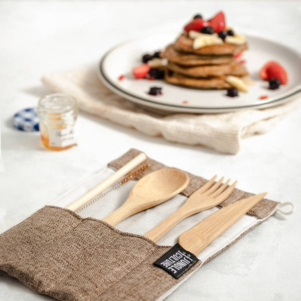 Bamboo Cutlery Set (Light grey bag) - Leaf & Stone