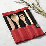 Bamboo Cutlery Set (Light grey bag) - Leaf & Stone