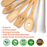 Bamboo Kitchen Utensils Set 8 - Pack - Wooden Cooking Utensils for Nonstick Cookware - Wooden Cooking Spoons, Spatulas, Turner, Tongs, Utensil Holder - Leaf & Stone