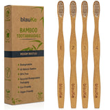 Bamboo Toothbrush Set 4 - Pack - Bamboo Toothbrushes with Medium Bristles for Adults - Eco - Friendly, Biodegradable, Natural Wooden Toothbrushes - Leaf & Stone