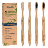 Bamboo Toothbrush Set 4 - Pack - Bamboo Toothbrushes with Soft Bristles for Adults - Eco - Friendly, Biodegradable, Natural Wooden Toothbrushes - Leaf & Stone