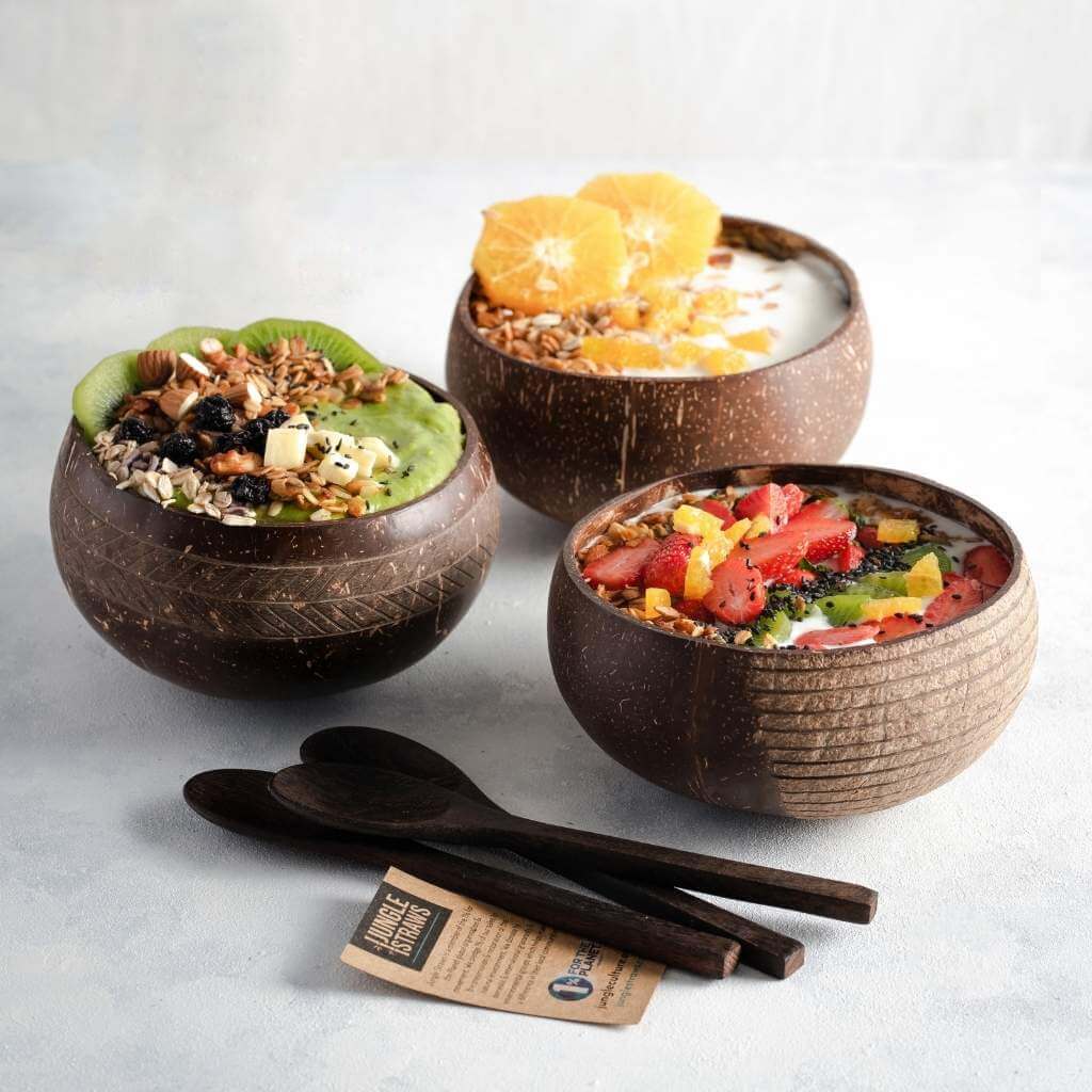 Eco - friendly Coconut Bowls & Spoons Set of 2 - Leaf & Stone