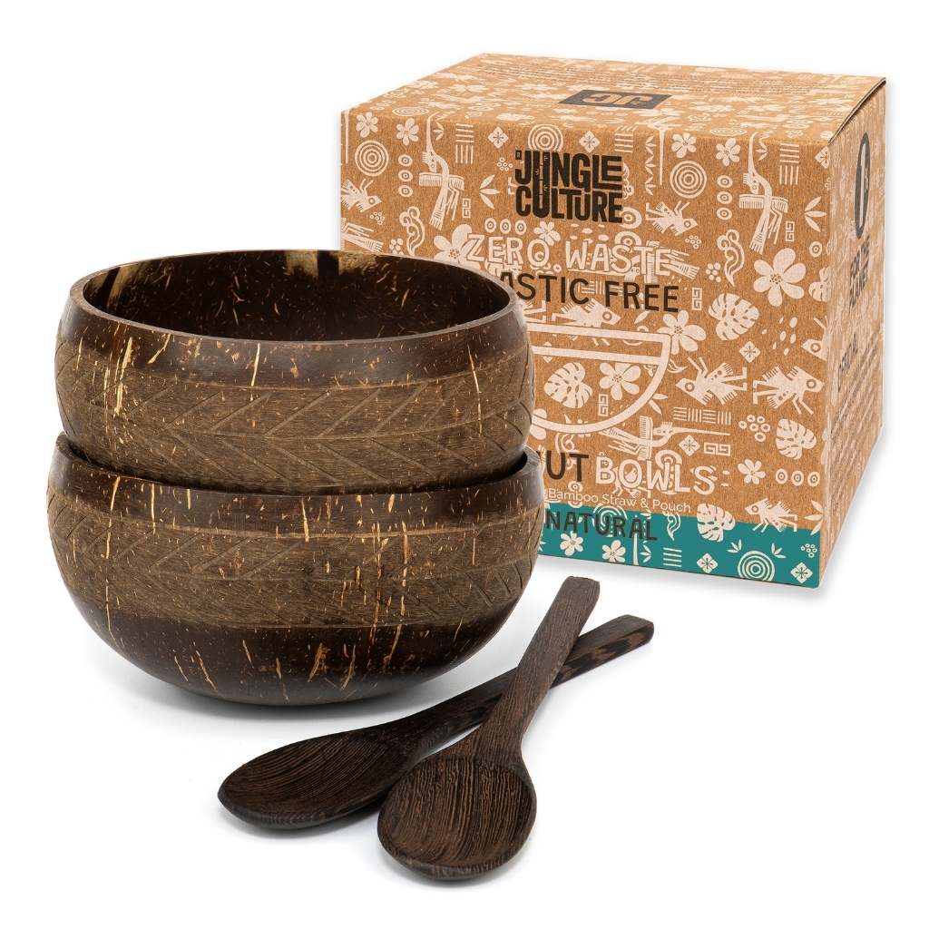 Eco - friendly Coconut Bowls & Spoons Set of 2 - Leaf & Stone