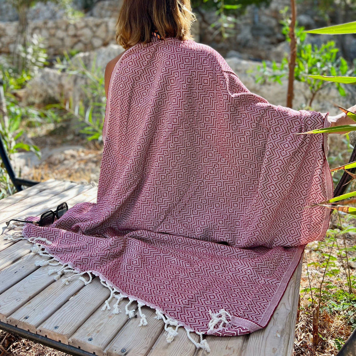 Hammam Towel | Sauna Towel | Beach Towel | Peru | Bordeaux | 180x100 cm - Leaf & Stone