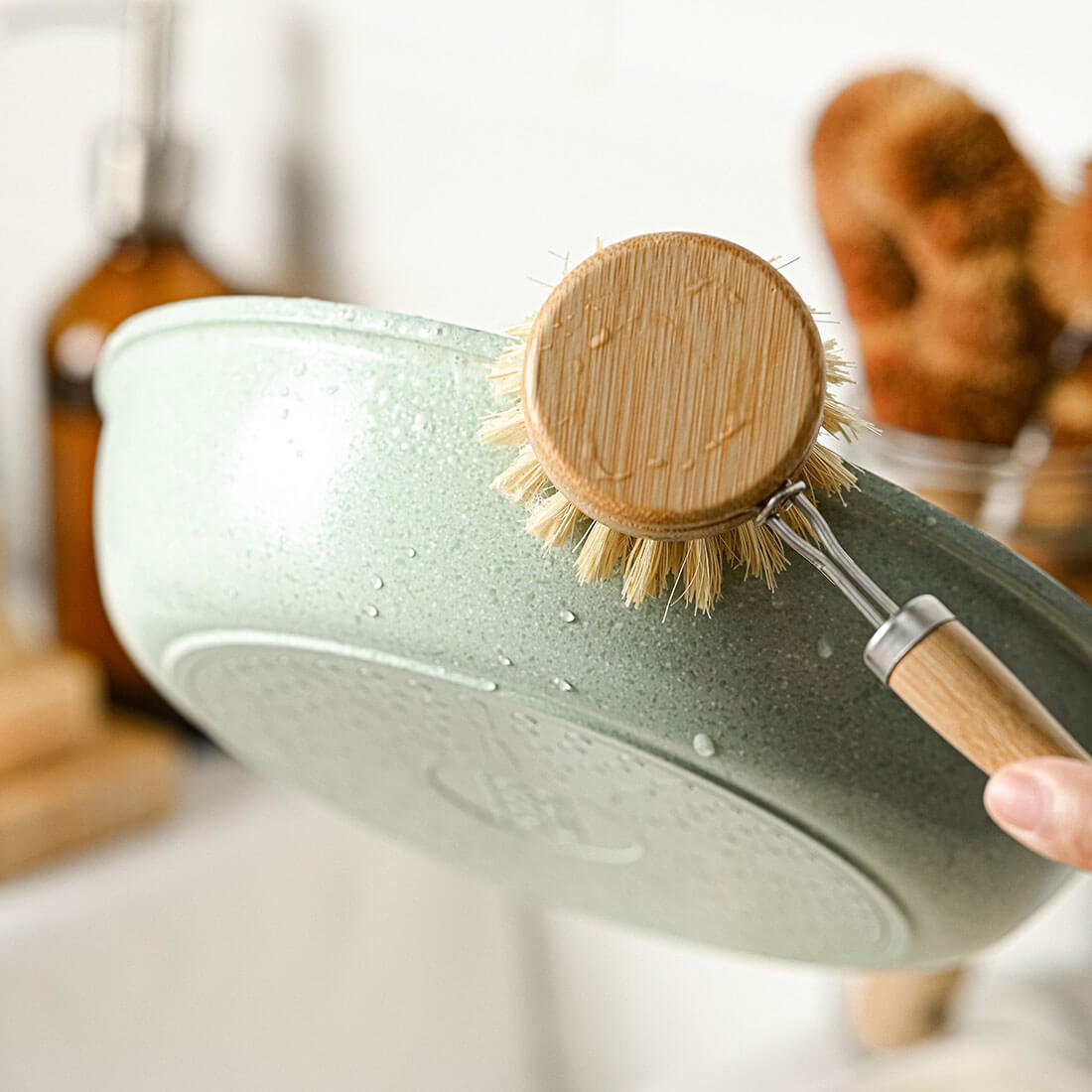 Natural Dish Brushes for Washing Up | Plant Based Kitchen Scrubber Brush (6 Piece Starter Set) - Leaf & Stone